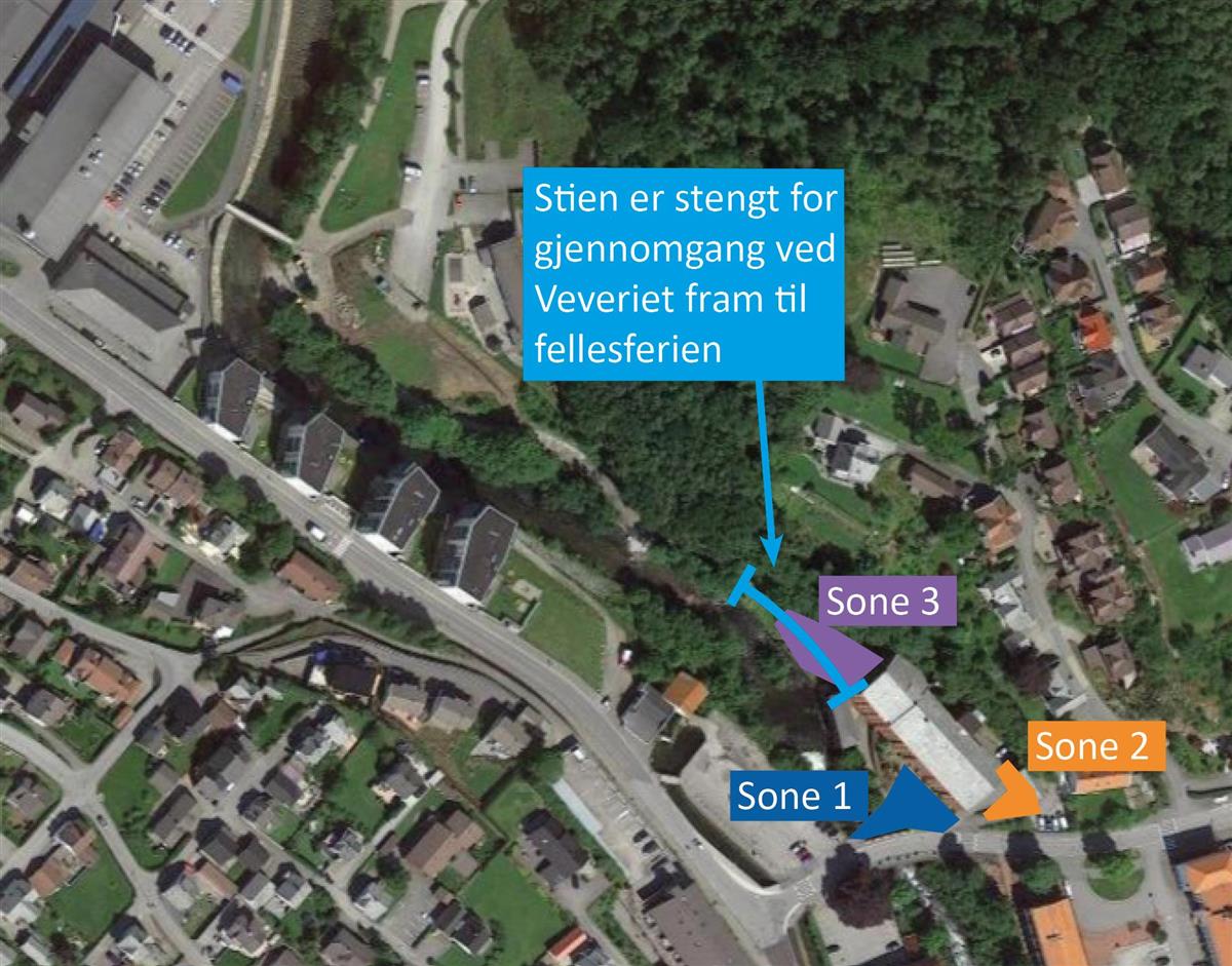 Stengt tursti ved Veveriet - Klikk for stort bilde